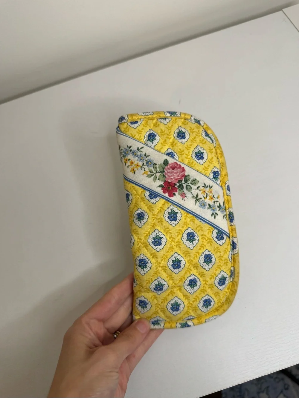 Vera Bradley Elizabeth Yellow Floral Quilted Eyeglasses Case Vintage Made USA